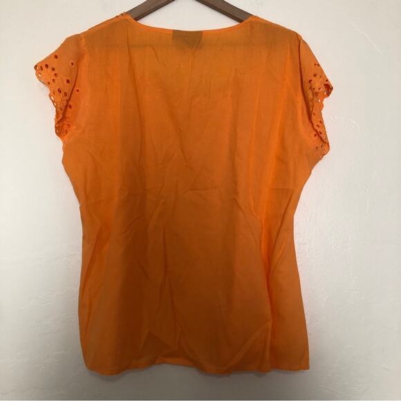 Ruby n Style Orange Cotton Cutout Embroidery Beaded Cap Short Sleeve Blouse - Picture 9 of 9